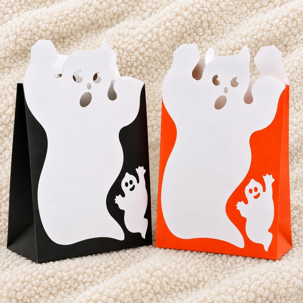 Vintage 90s Halloween Luminary Bags 10 Ghost Orange Black Paper Luminaria